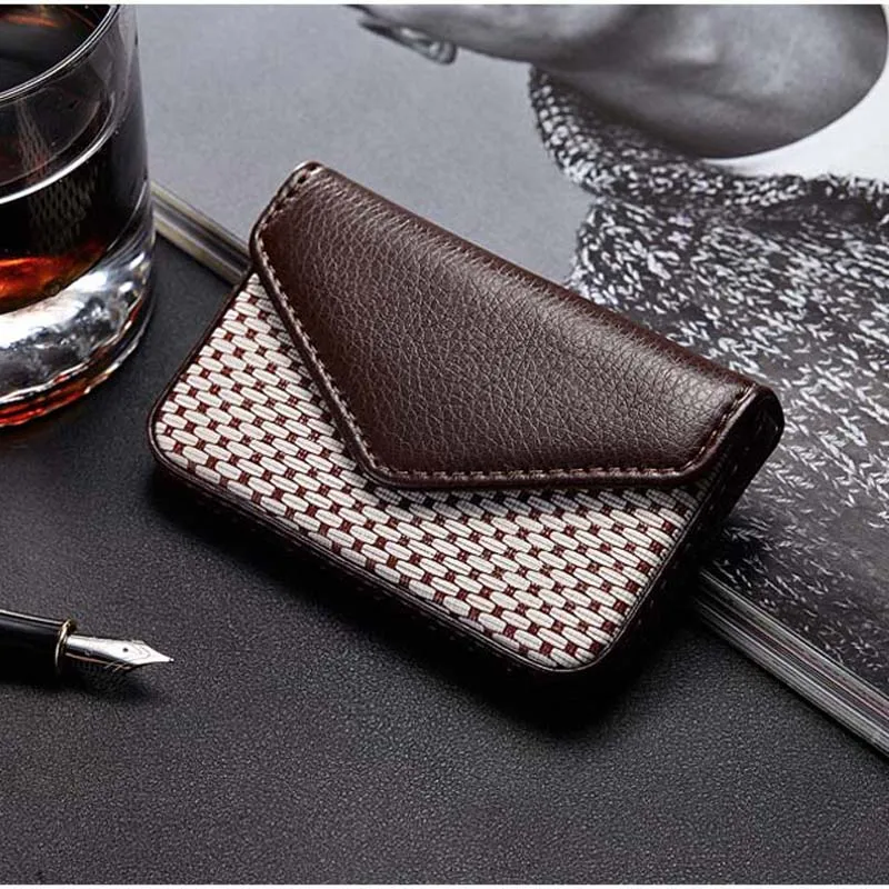 Maideduod Big Fashion Capacity Business Name Card Holder Credit Card Holder Unisex PU Leather Solid Visit Card Case Metal Wallet