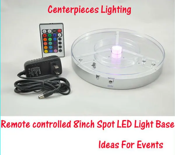 

Fast Shipment Factory 8" round Remote controlled multi-color LED Light Base ,Great for candelabra,crystal,acrylic,vases,events