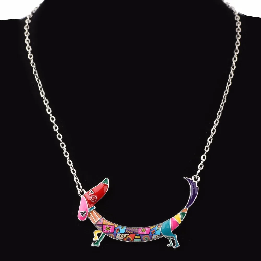 Bonsny Statement Maxi Metal Chain Enamel Pet Choker Dachshund Dog Necklace PendantCollar 2017 New Animal Jewelry For Women Girl