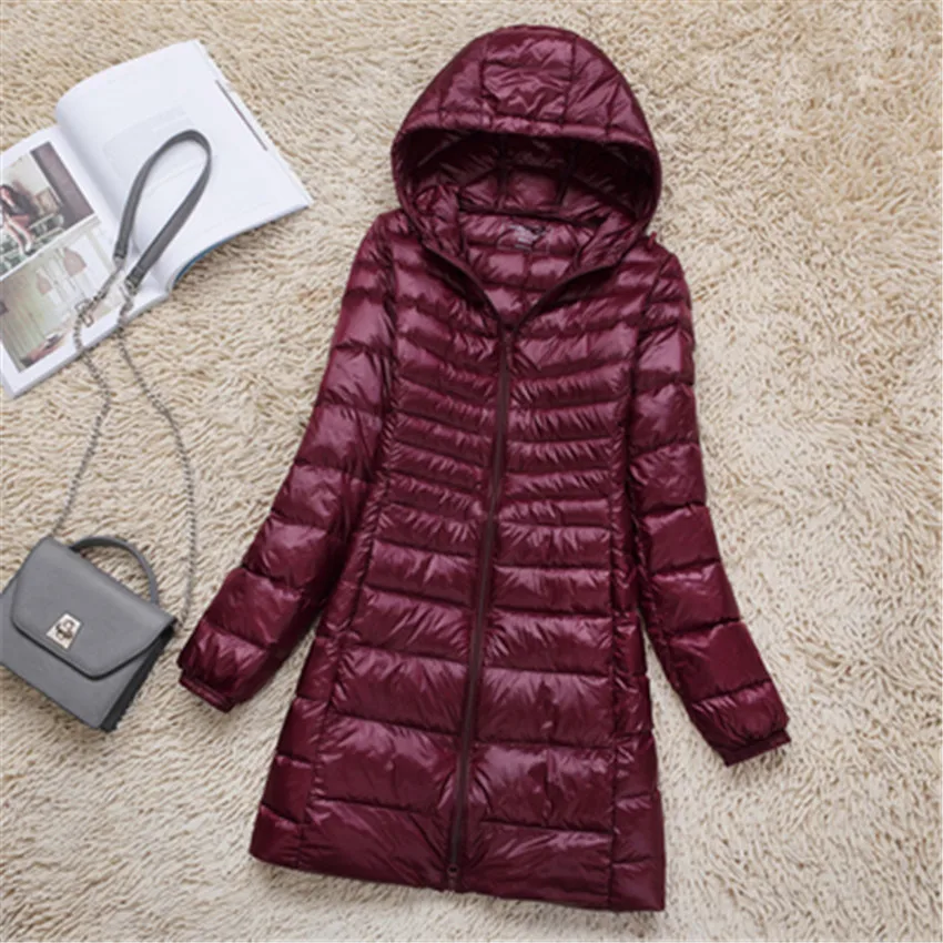 2019 Winter Women Slim Plus Size Down Jacket Midi Long Down Coat Lady White Duck Down Jacket Hooded Coats Female Jackets WZ109