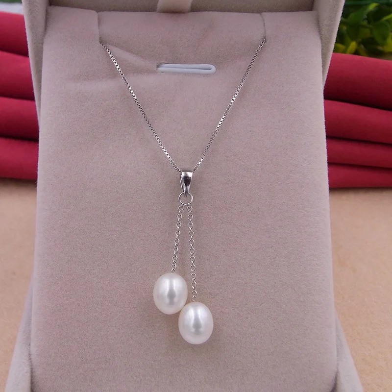 Genuine Double Freshwater Pearl Pendants Necklaces Women 925 Silver Fine Jewelry