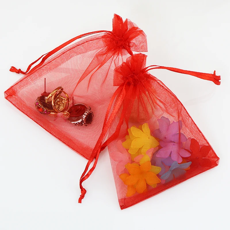 Wholesale 500pcs/lot Red Organza Bags 5x7cm Mini Wedding Gift Bags Cute Earrings Jewelry Packaging Bag Organza Pouches