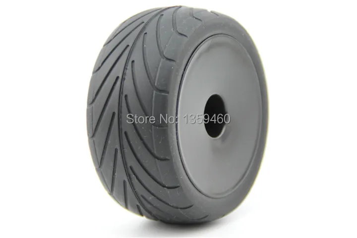 Pre-Glued 4pcs 1/10 Buggy Tires Tyre(On-Road) Black Dish Wheel Rim fits for 1:10 4WD Buggy Car 1/10 Tire