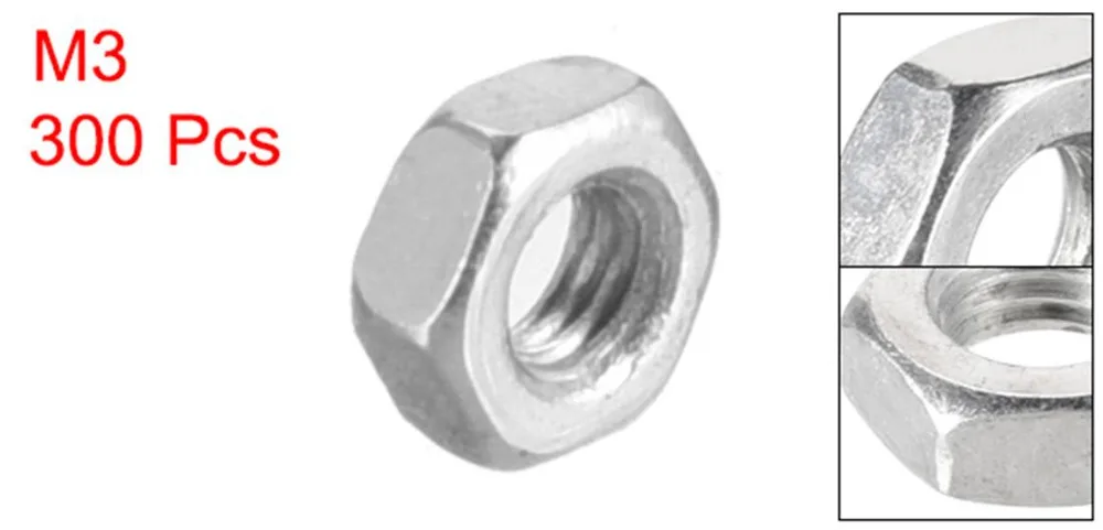 UXCELL-tuercas hexagonales de acero al carbono, sujetadores de tono plateado para uso interior y exterior, M3, 300 Uds.