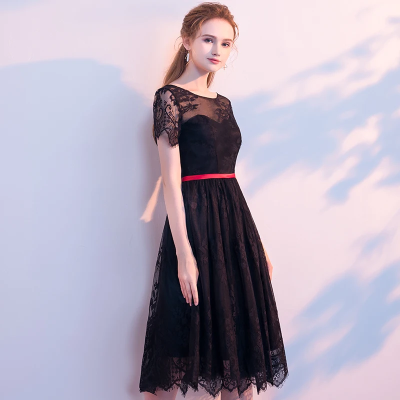 Robe de soiree Schwarz Elegante Dünne Tee-Länge Oansatz vestido de festa abendkleid mit Appliques Party Kleider prom kleider