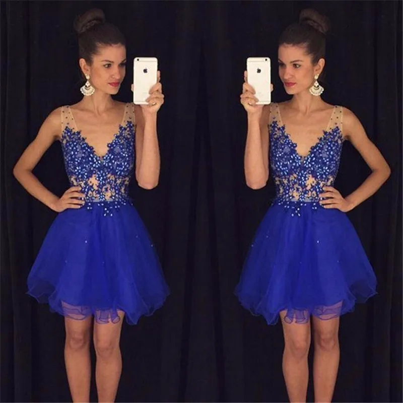 Customized Evening dress Sexy V Neck A Line Lace Beaded royal Blue Short Prom Dresses 2025 party dress vestido de festa