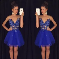 Customized Evening dress Sexy V Neck A Line Lace Beaded royal Blue Short Prom Dresses 2025 party dress vestido de festa