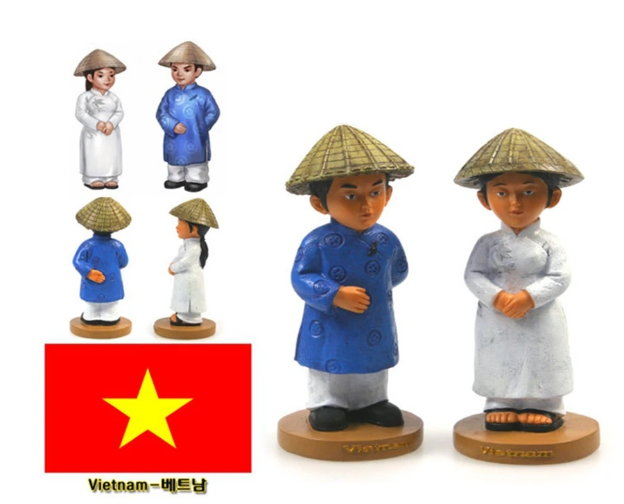 Hand-painted Vietnamese National Costumes A Pair Of Doll Statue Resin Crafts Tourism Souvenir Gifts Collection Home Decor