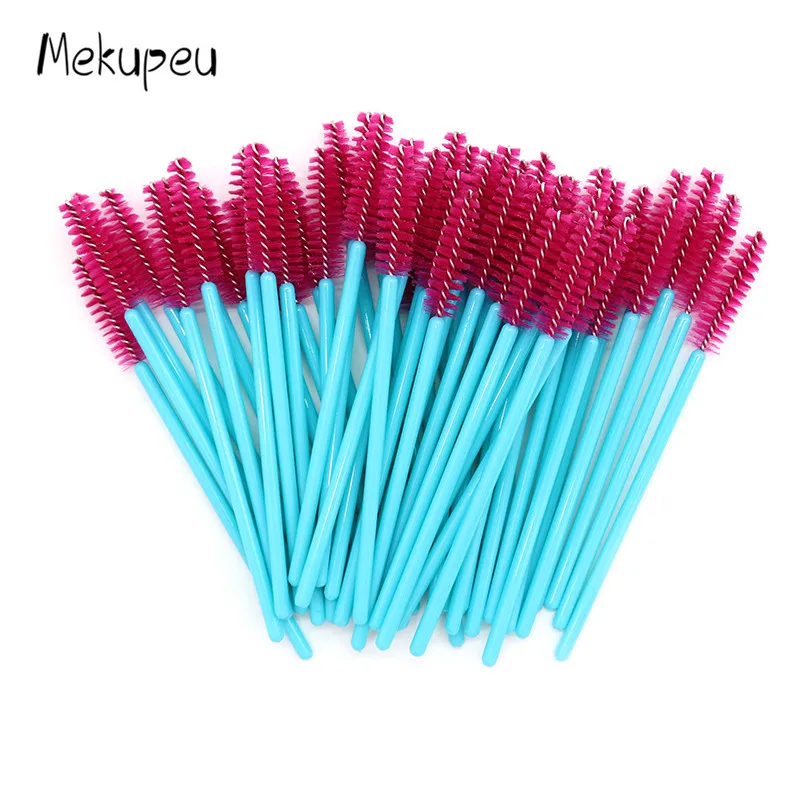 50 Stück/Packung Nylon-Mascara-Bürsten mit goldenem/blauem Griff, Einweg-Wimpernbürsten für Wimpernverlängerung, Make-up-Pinsel – Detail 3
