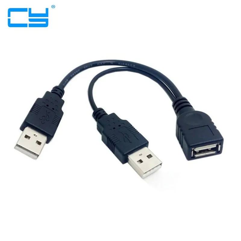 Dupla-cabo de dos puertos USB 2,0 para mujer, dispositivo de alimentación Macho, divisor de 30cm para portátil HDD SSD, 2 puertos