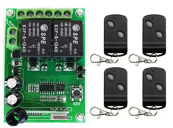 DC24V 2CH Relay nirkabel pengendali jarak jauh penerima saklar pemancar belajar 315/433 biasanya terbuka/tertutup akses pintu LED/lampu