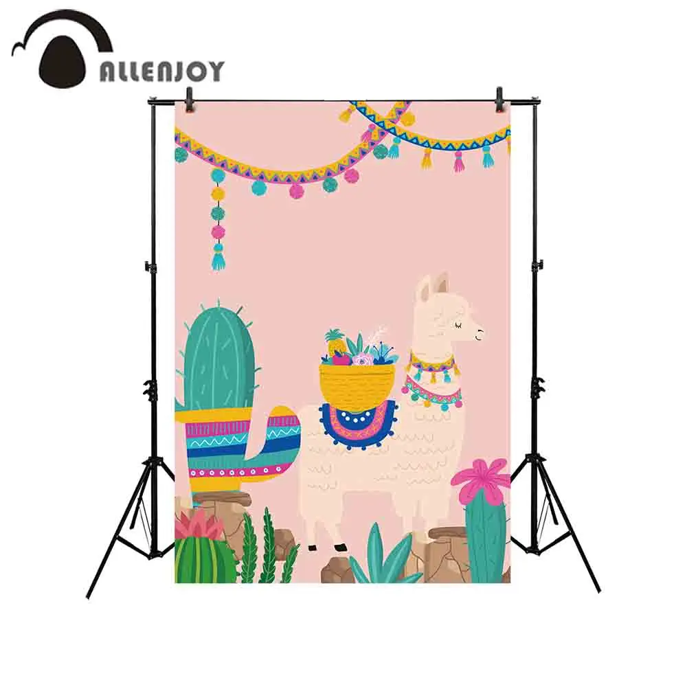 Allenjoy photography backdrop cactus party alpaca pink cartoon kid background photo studio photocall photobooth professional