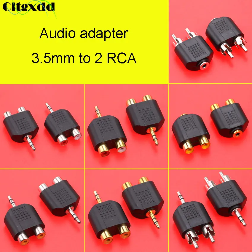 1 Piece 3.5mm plug to 2 RCA jack male to female 3.5 to AV Audio Connector 2 in 1 Stereo Headset Dual Headphone Audio Adapter