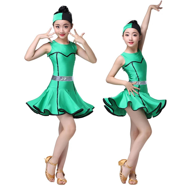 Disfraces de baile latino profesionales para niños, ropa de baile de salón Latino para niñas, trajes de baile latino verde para niños