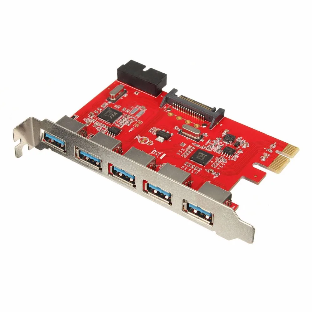 PCIE TO USB 3.0 5 Port USB3.0 HUB To PCI-E Express Card Adapter 20pin 15pin SATA for XP WIN 7 8 10