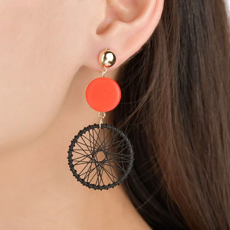 2019 Indian African Wood Earrings Jewelry Long Black Red Round Square Geometric Statement Earrings for Women Water Drop