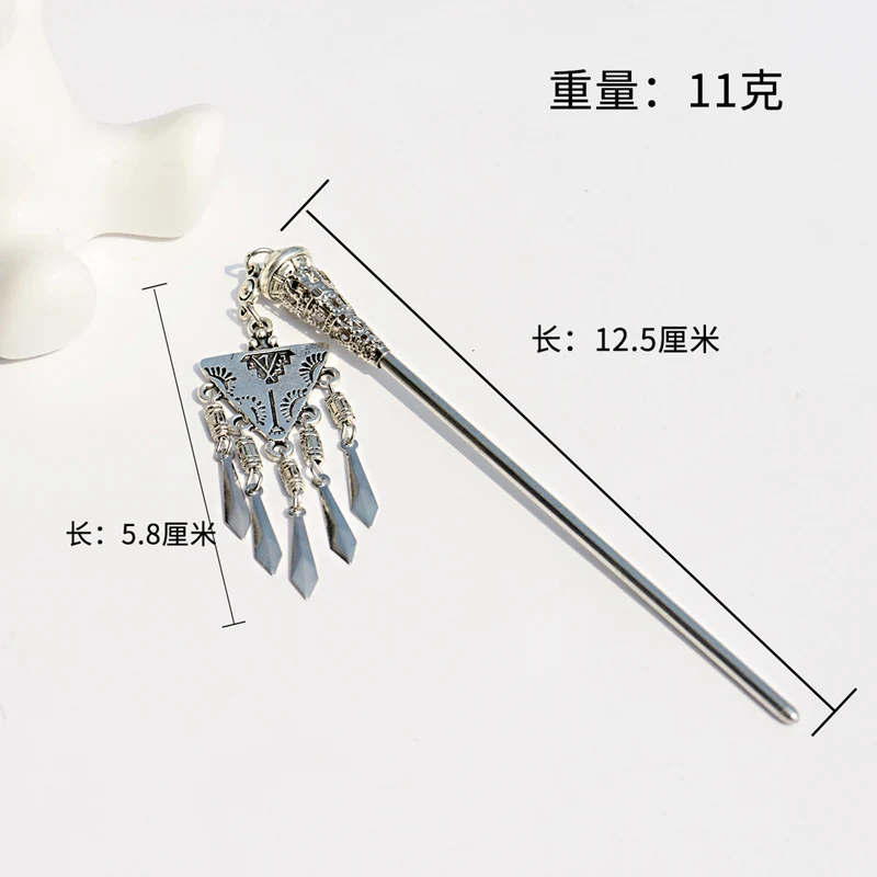 Bohemia Ethnic Vintage Gypsy Tibet Silver Color Tassel Carved Flower Chopstick Hair Sticks For Women Hairpins Jewelry Horquillas