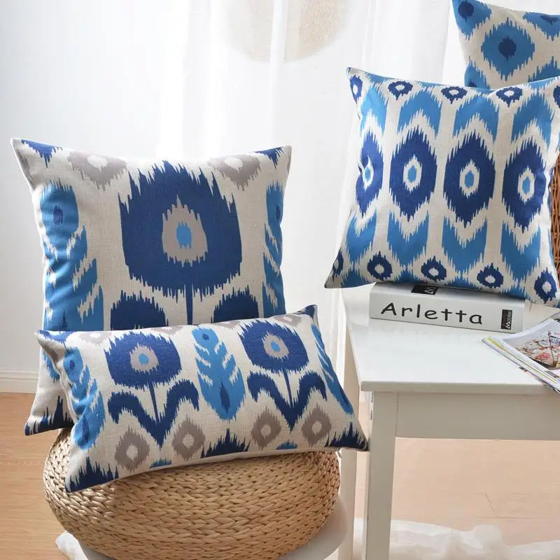 Europe geometric pillow  Blue abstract geometric cushion  Linen pillowcase sofa cushions home decorative Pillows