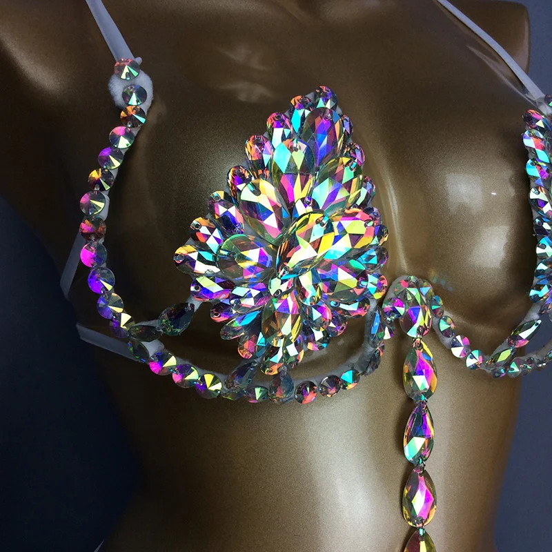 New Sexy Samba Carnival Wire Bra & Belt Rainbow Stone C011-2 free shipping