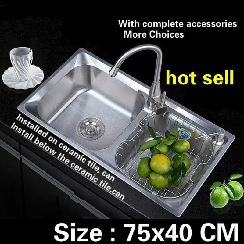 

Free shipping double groove thickening food-grade 304 stainless steel standard kitchen sink 75x40 CM
