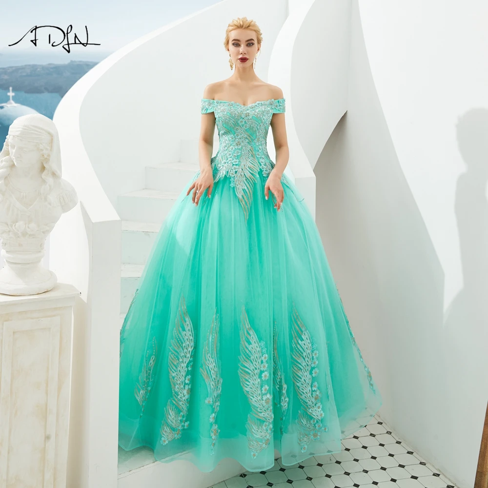 ADLN Mint Grün Quinceanera Kleider Günstige vestido de debütant 15 nos Off-schulter Ballkleid Formale Abendkleid Süße 16 kleid