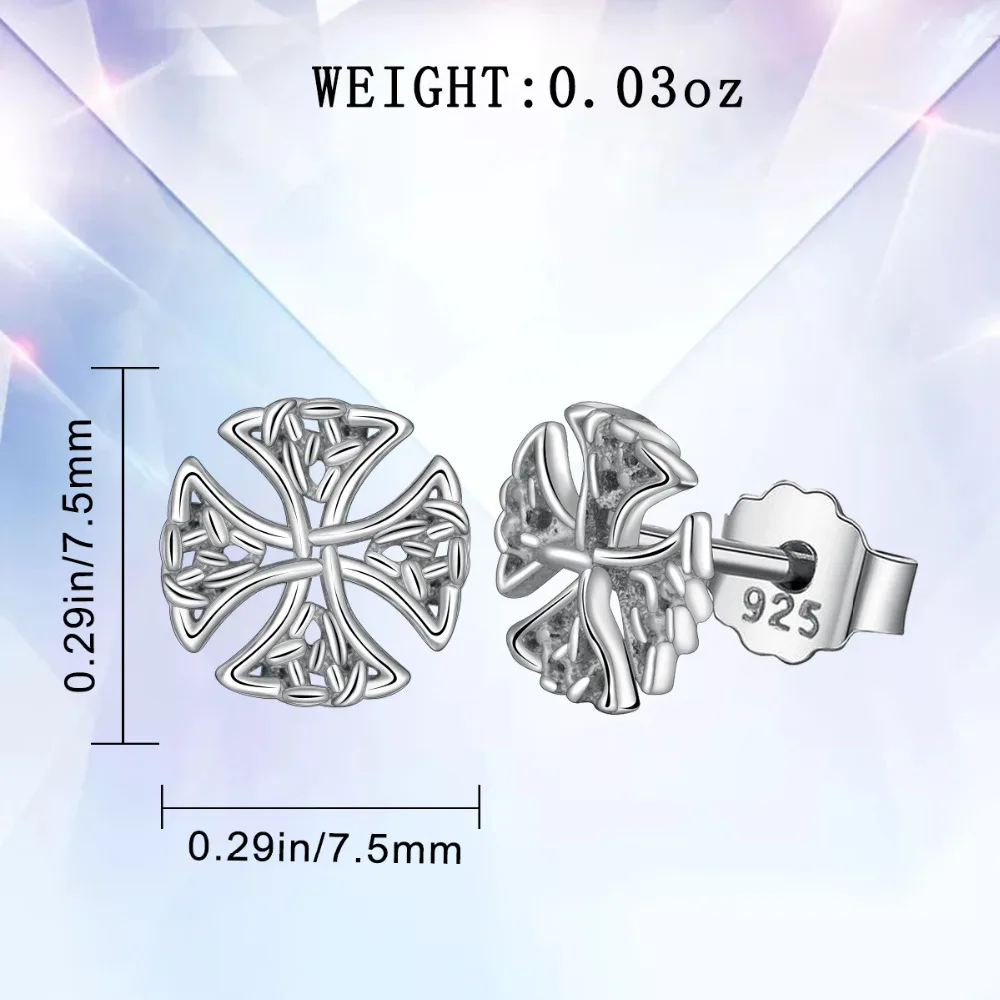 EUDORA Real 925 Sterling Silver Earring Celtics Knot Cross Stud Earrings Fashion Silver Jewelry for Women girl Dropshipping E91