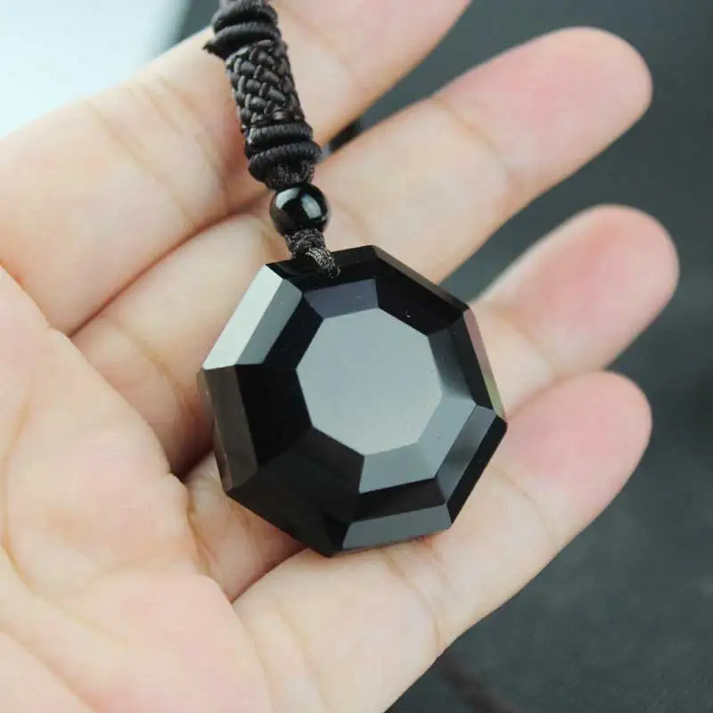 KYSZDL Natural obsidian pendant male and female auspicious black crystal pendant jewelry free gift rope and box