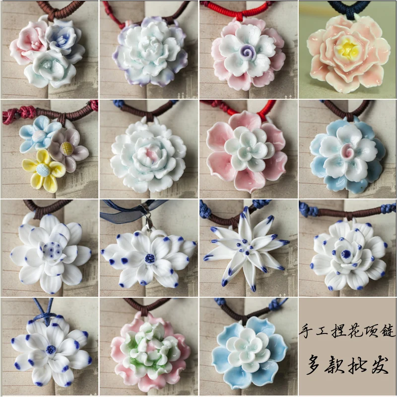 Ceramic flower Women\'s ceramic classic necklaces & Pendants DIY handmade necklace for women Christmas Gift #1149