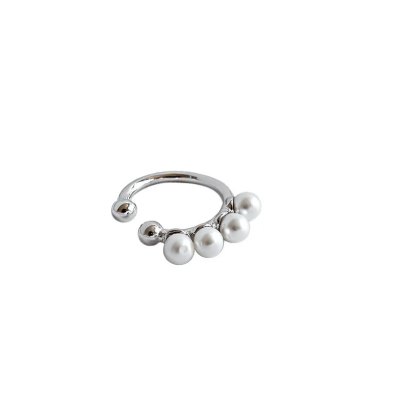 F.I.N.S S925 Sterling Silver Circle White Pearl Clip on Earrings Ear Cuff for Women Clip Earrings Without Piecing 1pc