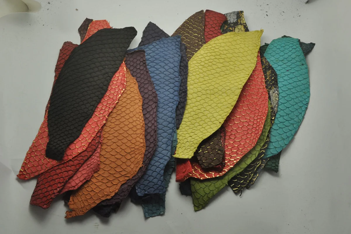 25*10cm Colorful Genuine Salmon fish skin leather piece multi color DIY bag belt shoes accessories