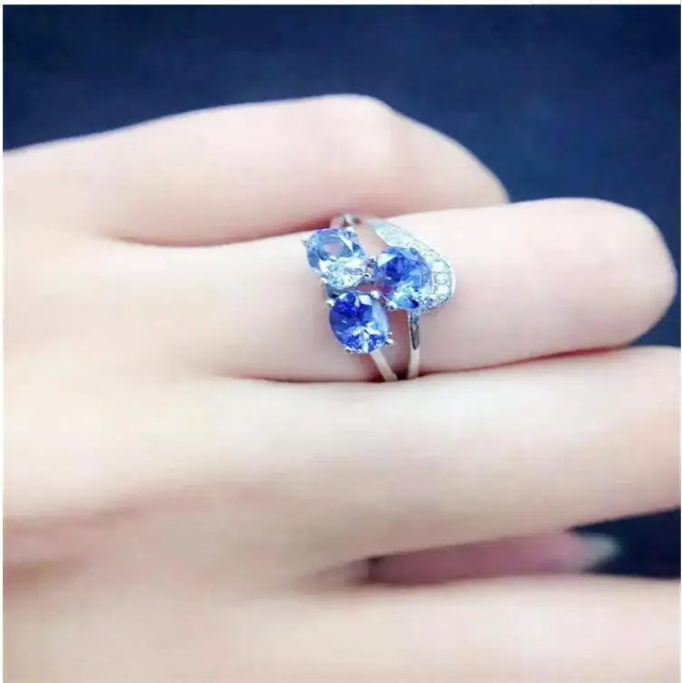 

Tanzanite ring Free shipping Real and natural tanzanite 925 sterling silver Fine women jewelry 4*6mm 3pcs