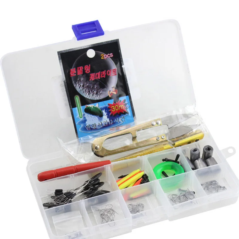 

Fishhooks Set Swivels Space Beans Lead Sinker Fishing Rod Stoppers Fishing Float Accessories Sicssors Fishing Tackle Box 6 Sets