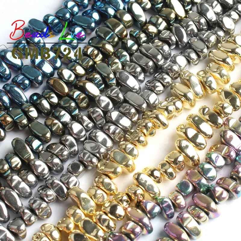 3-10mm Natural Stone Hematite Irregular Gravel Stone Spacer Loose Beads for Jewelry Making Diy Bead Bracelet Necklace 15 Inches