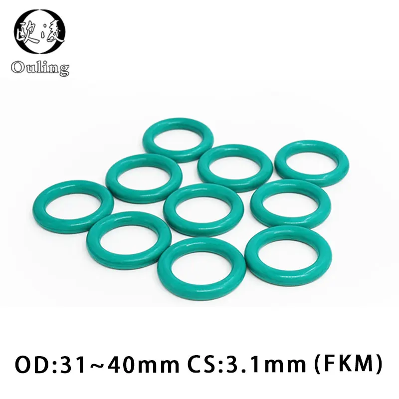 

5PCS/lot Rubber Ring Green FKM O ring Seal 3.1mm Thickness OD31/32/33/34/35/36/37/38/39/40mm ORings Seal Oil Ring Gasket Washer