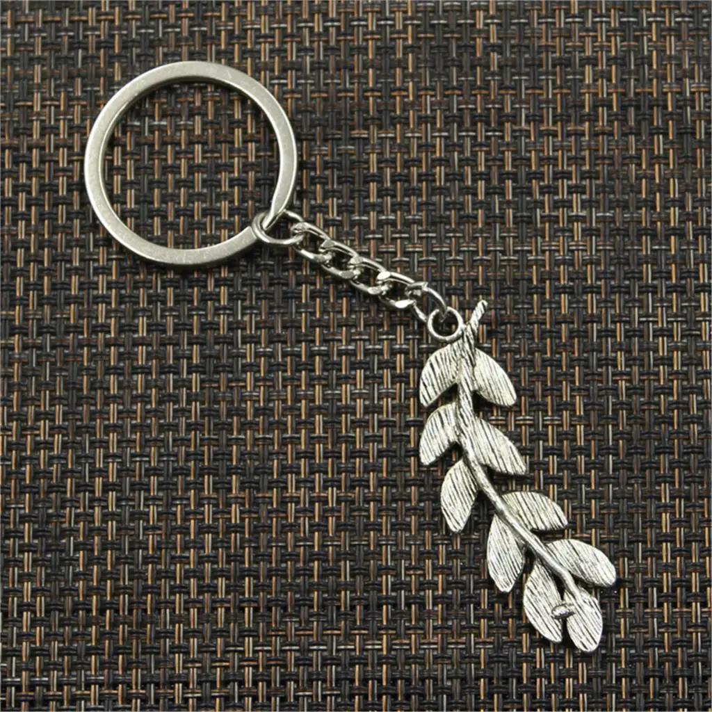 New Fashion Men 30mm Keychain DIY Metal Holder Chain Vintage Olive Branch Wreath 52x23mm Silver Color Pendant Gift