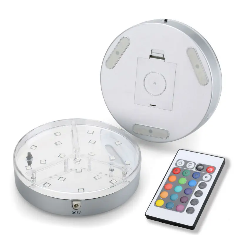 80pcs/Lot  Wedding Centerpiece Decor Light Base,3AA Battery Operated 15CM Round 19pcs RGB LED Under Vase Base Light with Remote