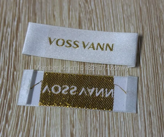 Free shipping customized clothing tags/labels/golden thread embroidered garment labels/collar tags 1000pcs/lot with cut and fold