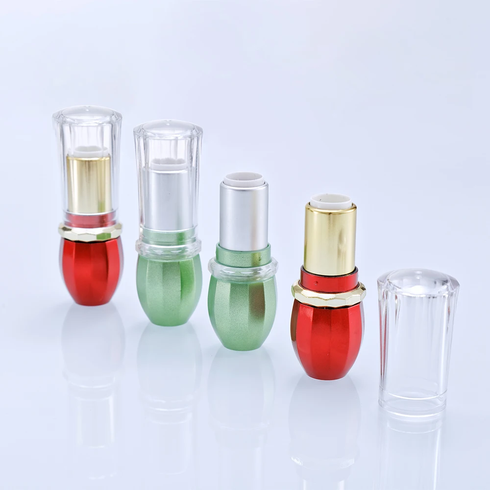 

Green/Red Lipstick Packaging, 12.1mm with Clear Cap for Young Girl