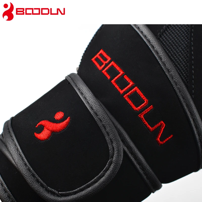 Boodun Sports Fitness Weight lifting Gloves Black Genuine Leather Wrist Gloves Gym Men Women Breathable Training