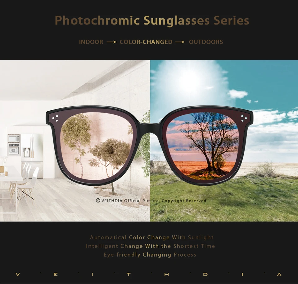 Veithdia Marke photo chrome Frauen Mode Sonnenbrille polarisierten Spiegel UV400 Linse Vintage Tag Nacht Dual Sonnenbrille weiblich V8520 – Detail 13
