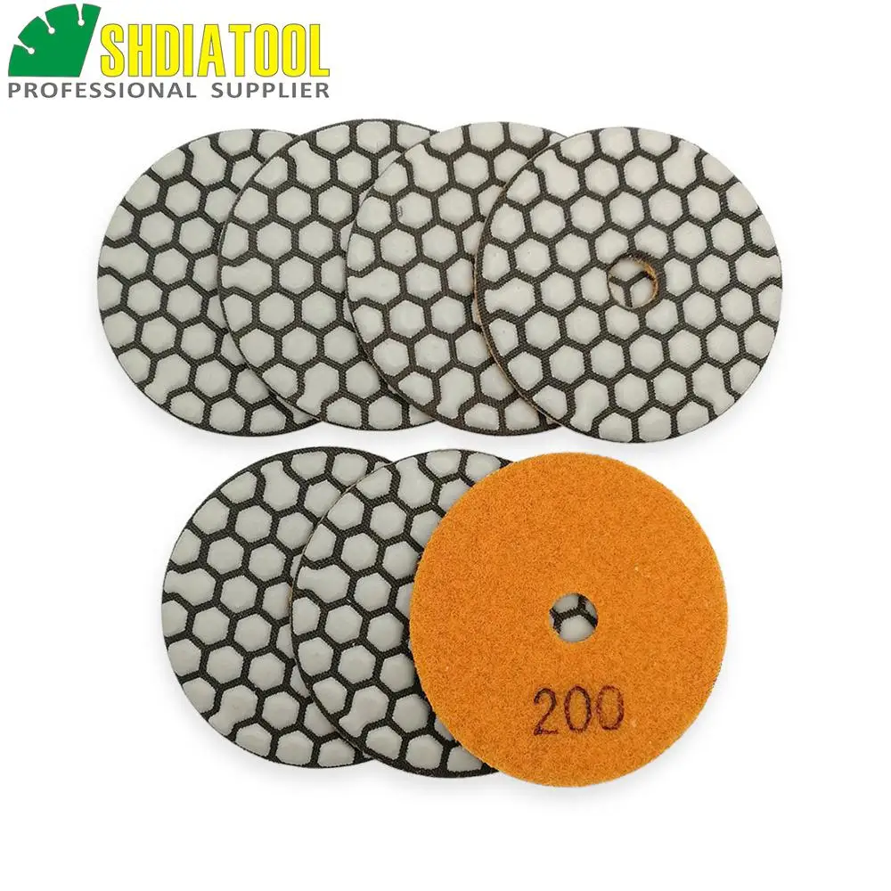 

SHDIATOOL 7pcs Diameter 3inch #200 Diamond Dry Polishing Pads Grinding Discs 80mm Resin Bond Diamond Flexible Sanding Disks