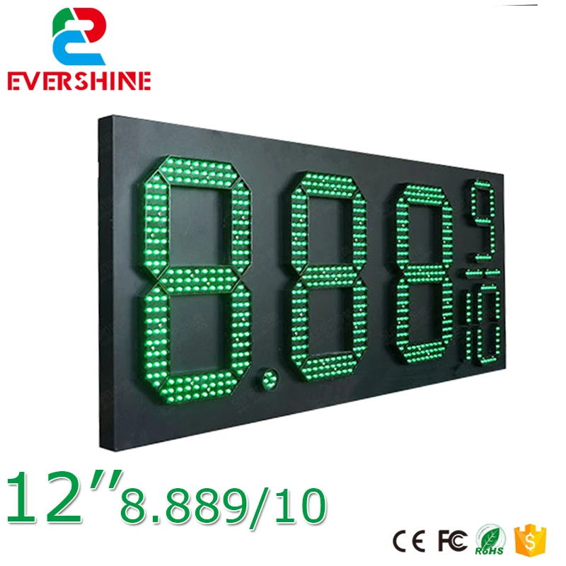 8889/10 Front Access green Color 12 inch Outdoor high brightness waterproof 7 segment digital led Gas Oil Station Price sign