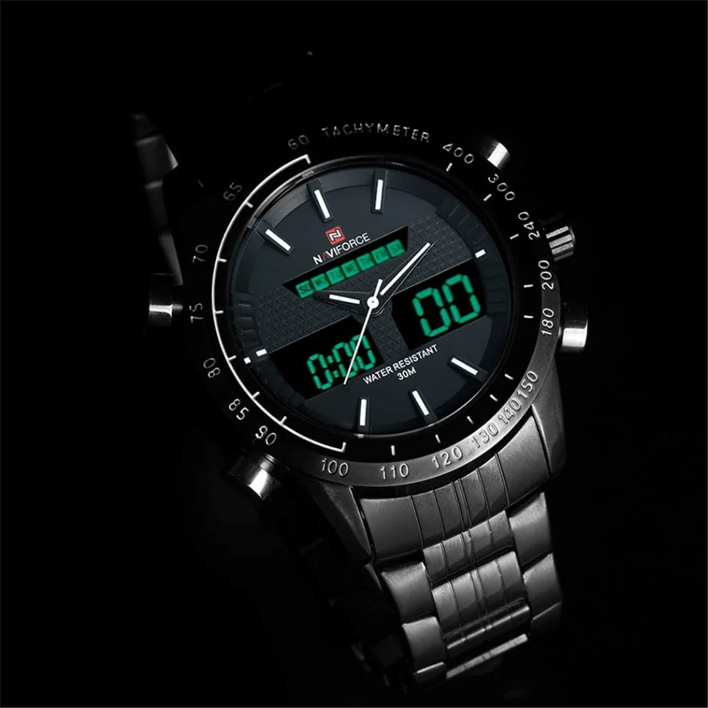 NAVIFORCE Luxury Brand Watches Men Steel Quartz Analog Digital LED Watch Dual Time Sport Watch Male Clock Relogio Masculino