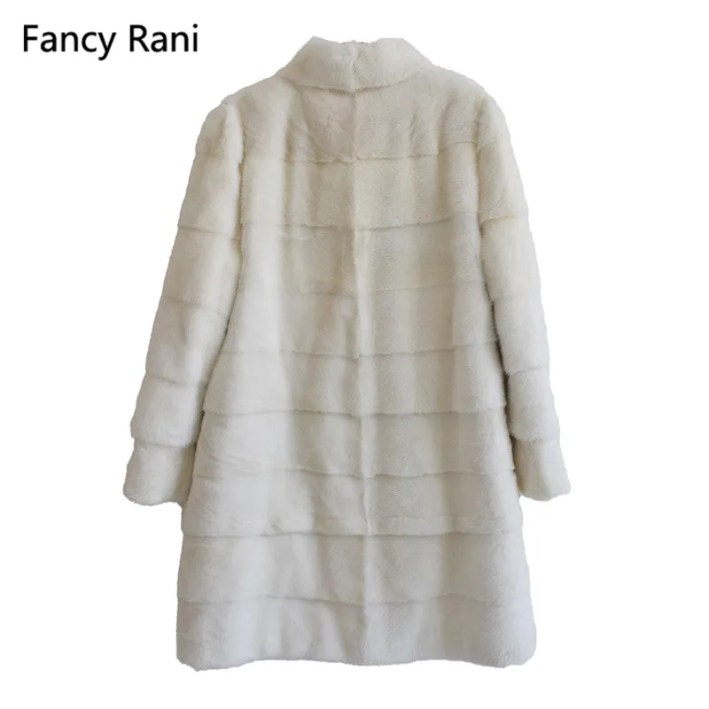 Fancy Rani Quality Genuine Mink Fur Coat Stand Collar Thick Warm Winter Women Real Fur Long Jacket Detachable Sleeve/Hem