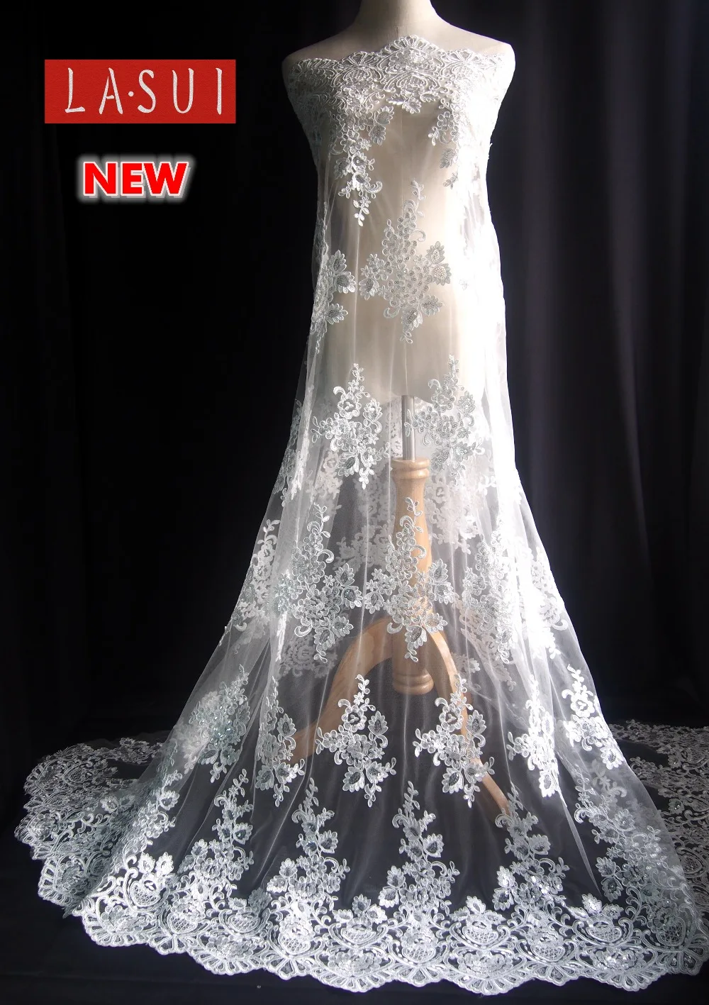 LASUI 2017 NEW good quality Corded lace Sequin embroidery  fabrics DIY Beautiful elegant  Wedding dress Bride veil   X0230