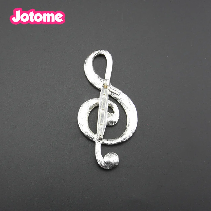 100pcs/Lot Wholesale Clear music Note Rhinestone silver tone brooch pin/broach for dress decoration