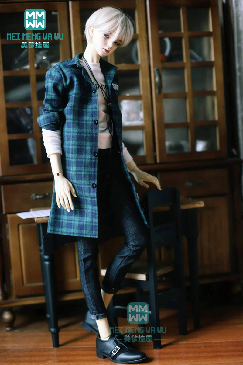 Clothes for doll fit 65-70cm DK SD17 POPO68 BJD uncle  black plaid fashion Casual plaid shirt denim trousers cardigan