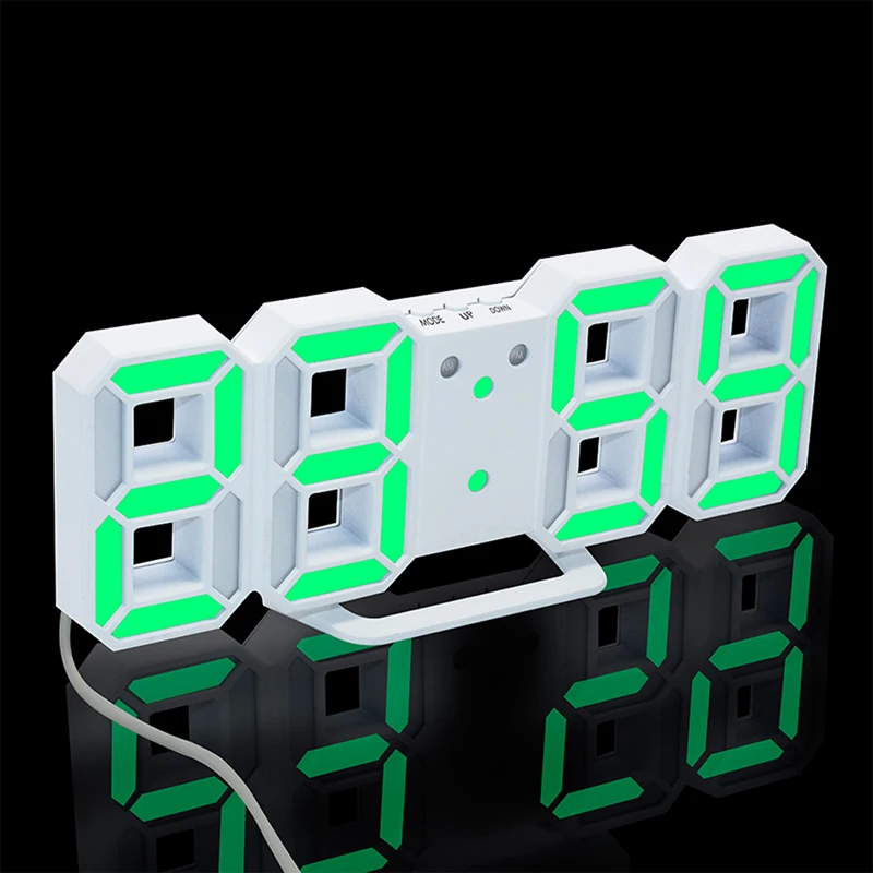 3D LED Digital Clock Snooze Desk Alarm Clock for Bedroom Table Wall Clocks 24/12 Hour Display Night 8 Colors Home Decor