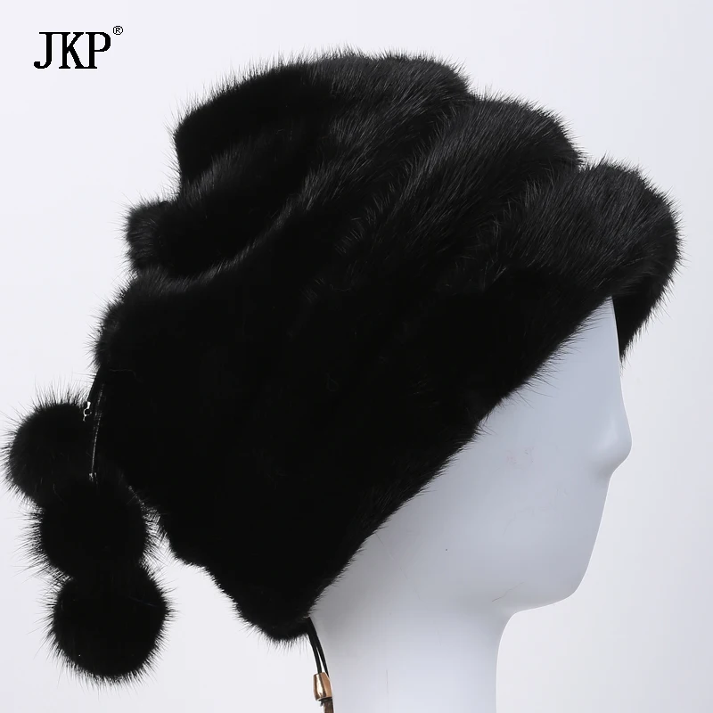 Real Mink Fur Hat For Women Winter Full Fur Hat With Flower Top 2024 New Arrival Good Quality Multicolor Female Luxury DHY-45