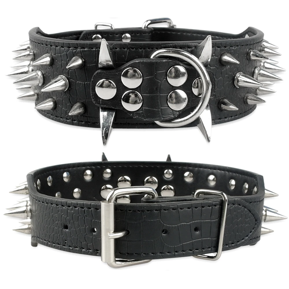 Large Dog Collar Spiked Studded For Pitbull German Shepherd Training Leather Dog Colla With Spikes For Mastiff Rottweiler